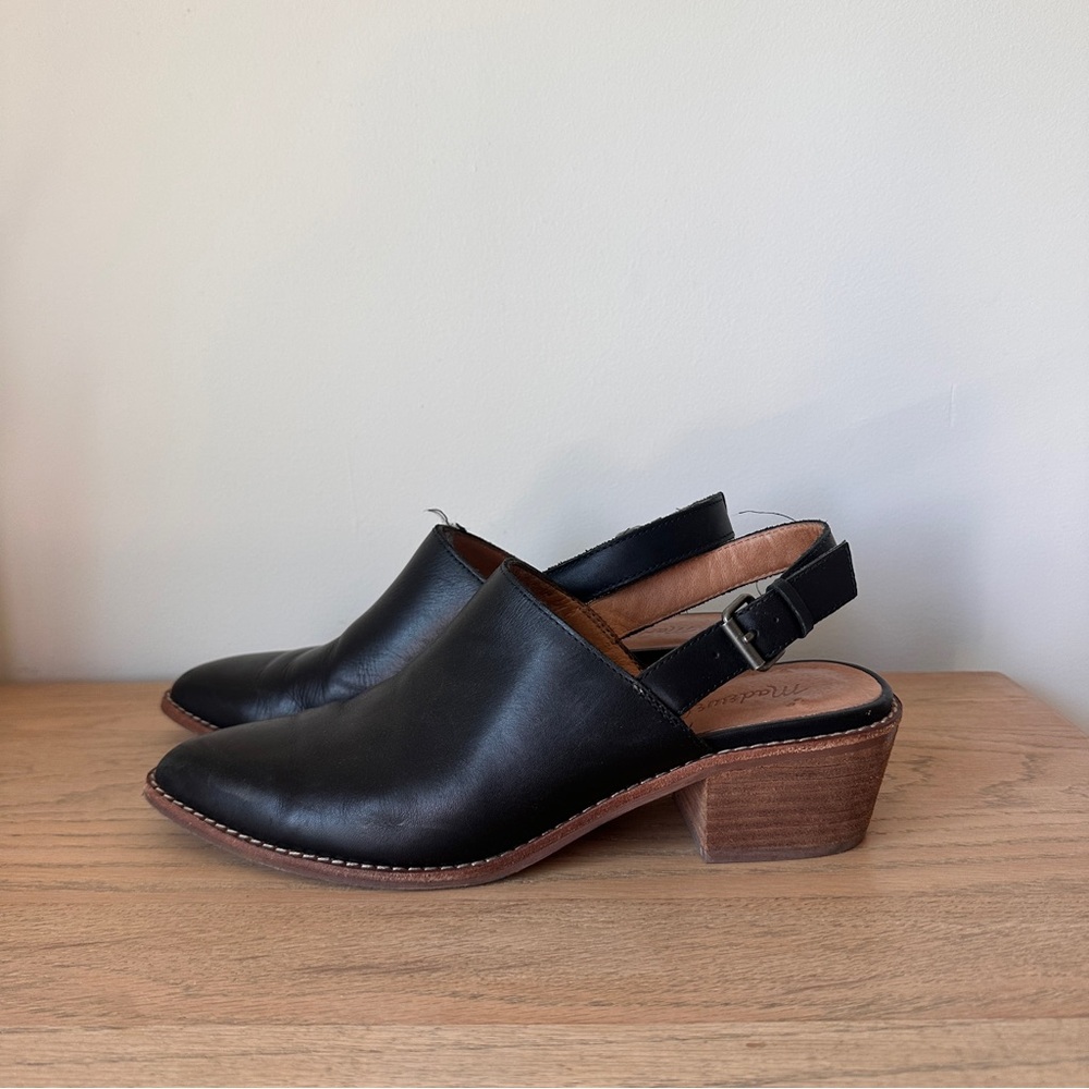 Madewell Black Leather Slingback Mules